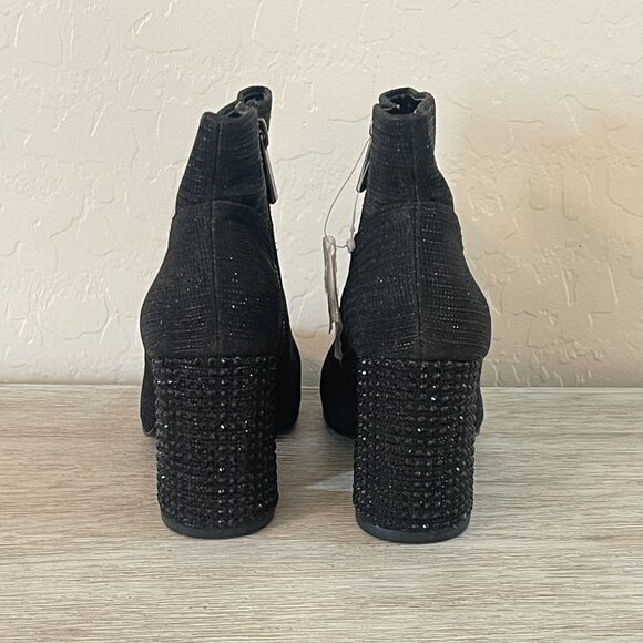 New Michael Kors Ankle Boots 6 Black Sparkle Glitter Crystals Heel Side Zip - Picture 3 of 10